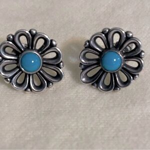 Silver and Turquoise Flower Earrings